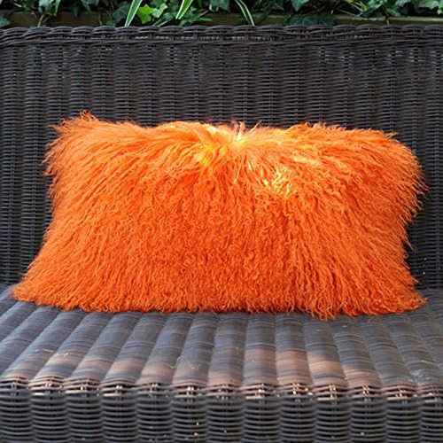 CX FUR Mongolian Lamb Fur Throw Pillow Cases Hot Fashion Winter Sofa Seat Cushion Cover Orange 30X50CM