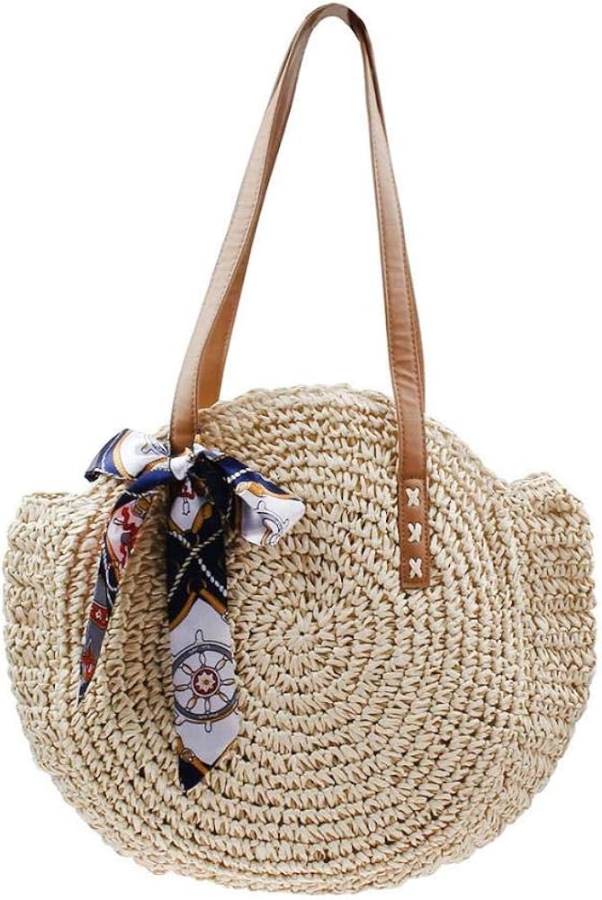 Round Straw Bag Large Summer Beach Straw Tote Bag Woven