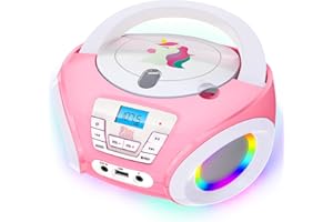 TinyGeeks Tunes Kids Boombox CD Player for Children - FM Radio - Includes Batteries - Purple Radio - CD Player with Speakers 