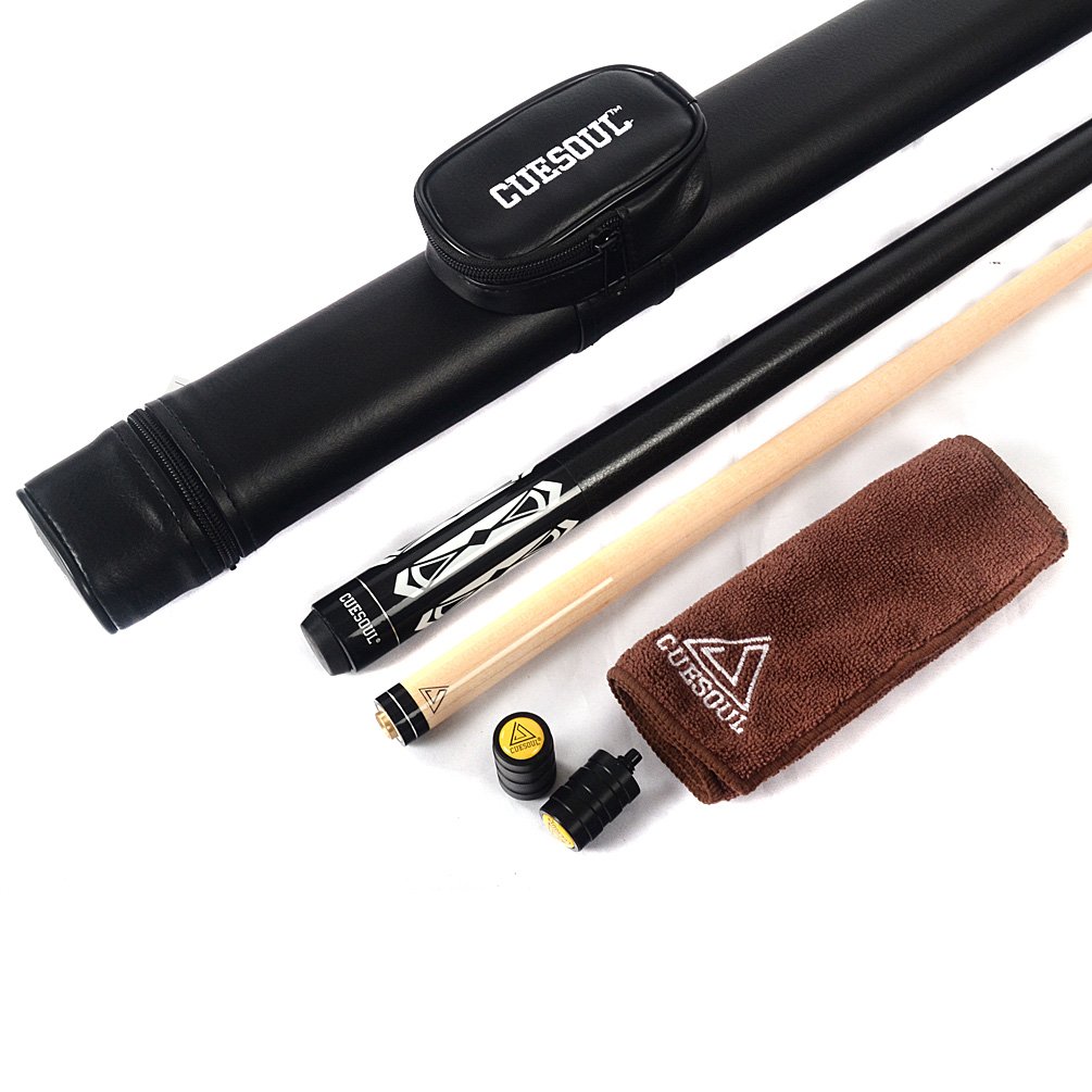 CUESOUL Premium Pool Cue 58 Inch 19oz Pool Cue Stick Billiards Set with 13mm Tip Canadian Maple Shaft Leather Wrap Case (CSBK002+CASE)