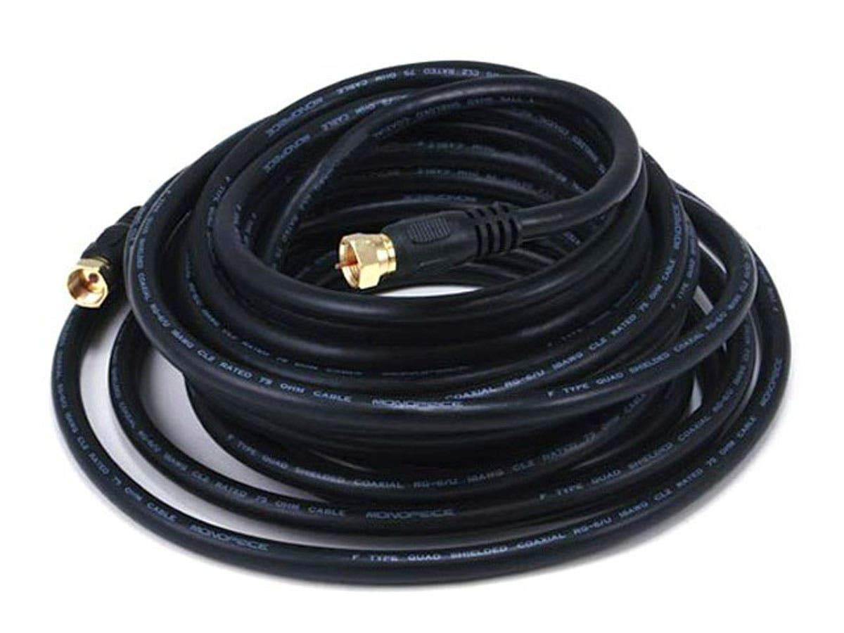 Monoprice 103033 25-Feet RG6 Quad Shield CL2 Coaxial Cable with F Type Connector - Black