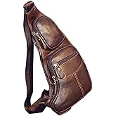 KPYWZER Vintage Leather Sling Bag Backpack for Men Crossbody Shoulder Chest DayPack Backpacks