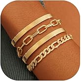 KOHOTA Chunky Gold Bracelets for Women Non Tarnish 14K Gold Plated Cuff Bracelet Stack Trendy Love Bangle Bracelets Stackable Tennis Bracelet Set Tie Knot Cuban Paperclip Figaro Chain Jewelry Gifts