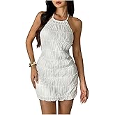 Floerns Women's Going Out Mini Dress Halter Neck Open Back Night Out Bodycon Dresses