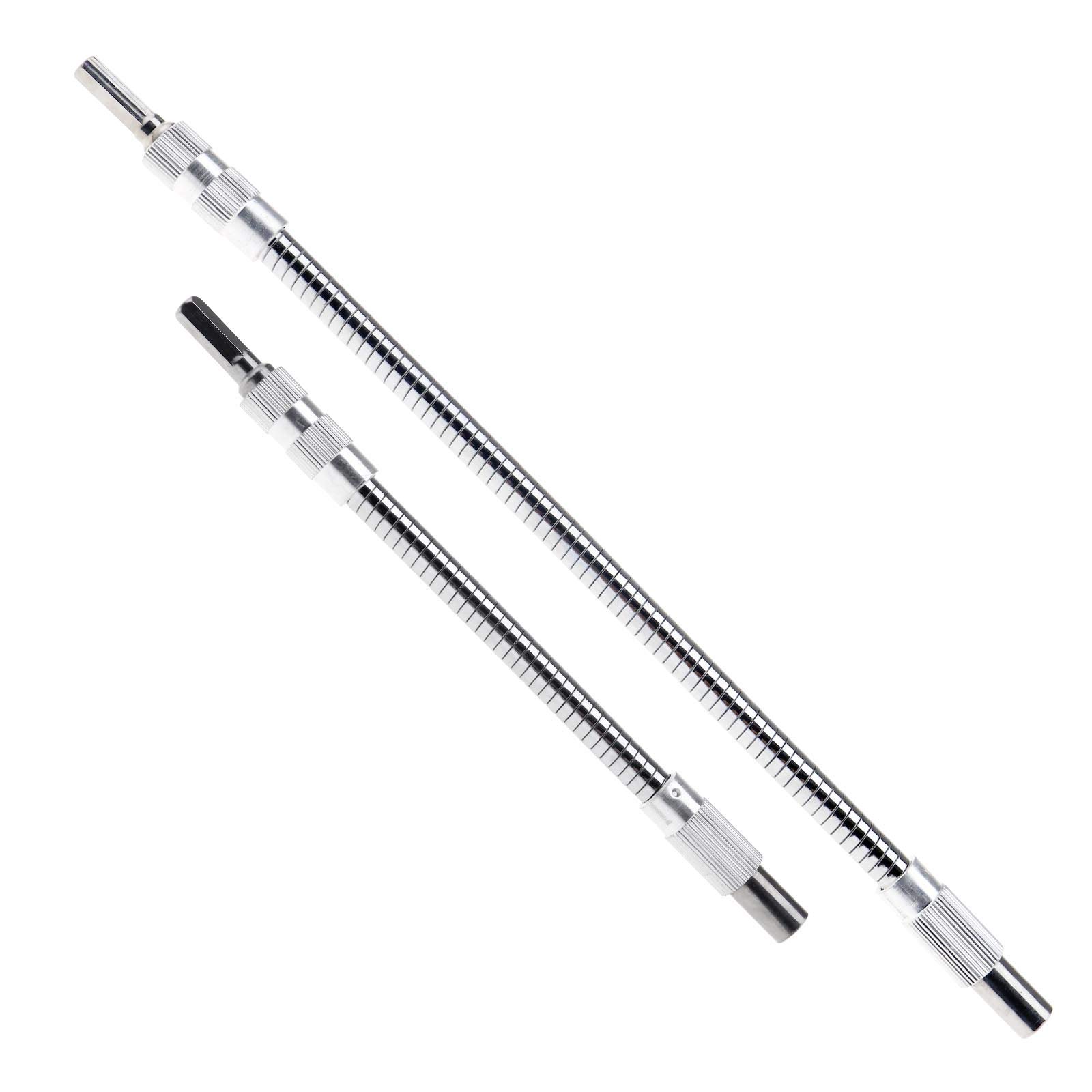 YINETTECH 2pcs Flexible Drill Bit Extension Shaft Holder Hex Hoses 200mm and 300mm Extension Screwdriver Drill Bit Shaft Holder 360 Degree 1/4 to 1/4inch