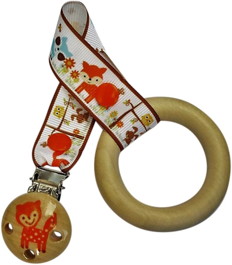 CuteToots wooden teething ring with handpainted clip: foxy the fox