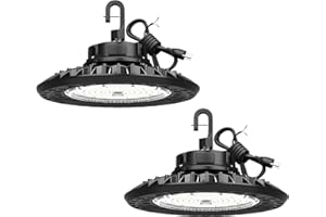 G GJIA LED High Bay Shop Light 150W Super Bright 22500LM High Bay Lights 5000K, 0-10V Dimmable,US Plug 5' Cable, 100-277V for Garage Barn Warehouse(2 Pack)