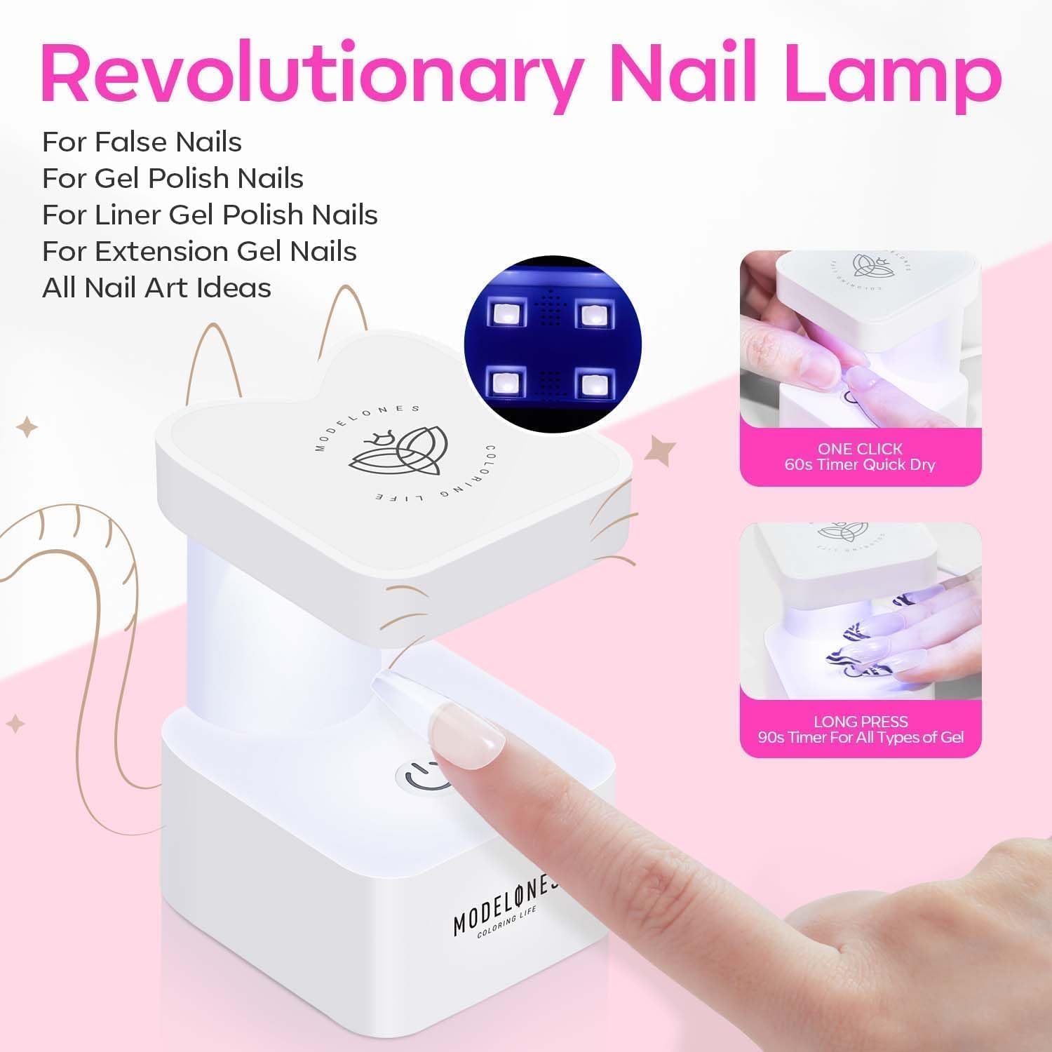 modelones Gel Nail Kit, Nail Tips and Glue Gel Kit with 9-in-One Glue, 500Pcs Long Coffin Tips, Prep Dehydrator, Ultra-Portable LED Lamp, Acrylic Extension Kit Salon Gifts for Women DIY Home - Image 4