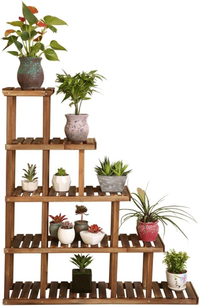 LIZX Carbonized Preservative Wood Flower Racks Solid Wood Multi - Storey Plant Display Stand Corner Storage Shelves