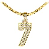 FindChic Bling Number Necklace Baseball Chain 14K Gold Plated Sports Football Pendant Hip Hop Cubic Zirconia Iced Custom Name Personalized Jewelry for Men Boys, Tennis Chain 18'' to 30'' + Gift Box
