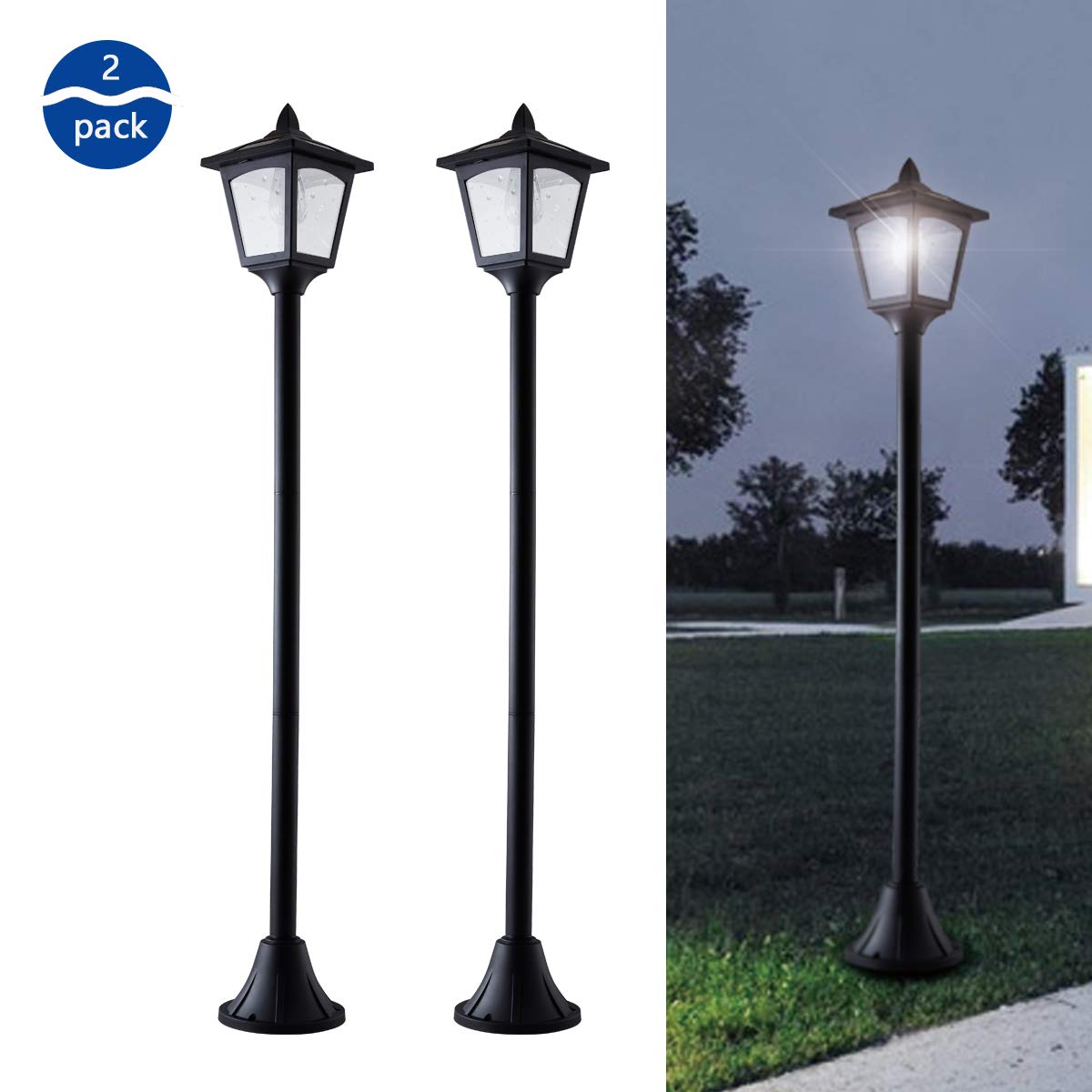42 Inches Mini Street Post Outdoor Garden Solar Lamp Post Light Lawn - Adjustable (2 Pack)