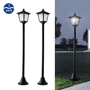 42 Inches Mini Street Post Outdoor Garden Solar Lamp Post Light Lawn - Adjustable (2 Pack)
