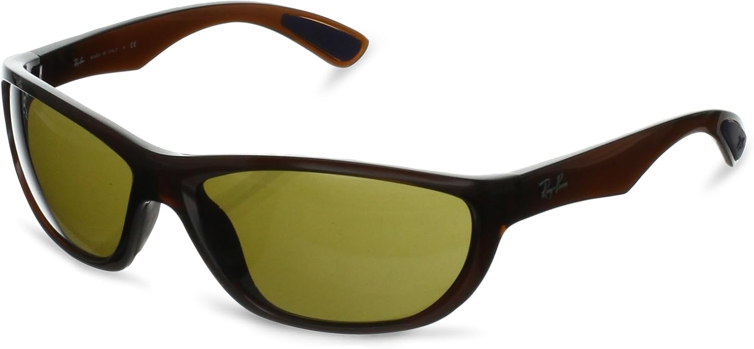 RayBan RB4188 Wrap Sunglasses, SHINY BROWN, 63 mm Clothing
