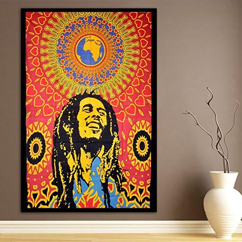 ModTradIndia-Bob Marley Tapestry, Indian Hippie Wall Hanging , Bohemian Bedspread, Mandala Cotton Dorm Decor Beach Blanket
