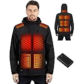 Heated Jacket for Men with 7.4V 16000ɱAh Βattery Pack, Winter Outdoor Soft Shell Electric Heating Coat with Detachable Hood
