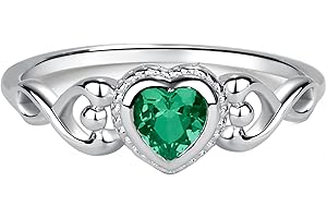 Precious Pieces Sterling Silver Simulated CZ Birthstone Baby Ring with Heart for little girls, Kids and Toddlers
