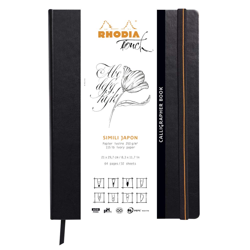 RHODIA TOUCH 116125C - Calligrapher Book A4 Rigid Notebook - 64 pages - Plain Ivory Faux Japan Plain Clairefontaine Paper 250 g/m - for India Ink Drawing and Wet Works