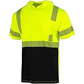 FONIRRA Hi Vis Shirts for Men Safety Reflective Short Sleeve High Visibility Construction Work T Shirt with Hood ANSI Class 3