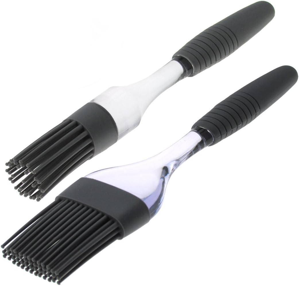 Premium silicone brush with free eBook - grill brush – BBQ brush - baking brushes (Set of 2) large surface and small round silicone brush, extra long handle for perfect grip.