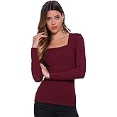 Allegra K Square Neck Long Sleeve Tops for Women 2025 Ribbed Knit Casual Basic Cute Fall Top Shirts