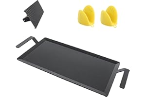 Carbon Steel Double Burner Griddle for Gas Grill – 19.6" x 10.5" Flat Top Griddle Pan with Grill Press, Heavy-Duty Stovetop &