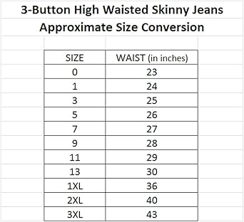size 7 jeans waist in inches