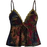 Milumia Women's Ombre Graphic V Neck Tie Front Cami Top Y2k Sleeveless Flared Hem Tops