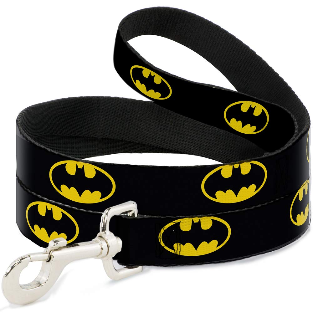 Dog Leash Batman Shield Black Yellow 6 Feet Long 0.5 Inch Wide