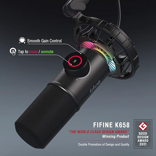 FIFINE USB Dynamic Microphone and Gaming Headset, RGB Cardioid Gaming  Computer Mic with Headphone Jack, Wired