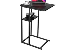 Yusong C Shaped End Table, Small Side Tables Slide Under Sofa Couch Bed, Small TV Tray Bedside Table for Small Spaces, Living Room, Bedroom, Black
