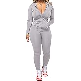 AUXDIO Women 2 Piece Outfits Casual Workout Sets Bodycon Tracksuit Zip Up Long Sleeve Hoodle Jacket Jogger Pants Set