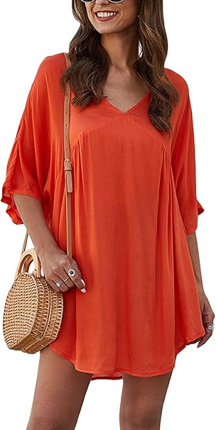Magimodac Vestito Da Spiaggia Da Donna Estivo Corto Linea A Tunica Vestito Per Il Tempo Libero Colore Arancione S Amazon It Abbigliamento