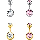 Longita Belly Button Rings Short Bar for Women Stainless Steel Belly Ring Navel Piercing Jewelry 14g Colorful Ball Pack 6mm 1/4” 8mm 5/16“ 10mm