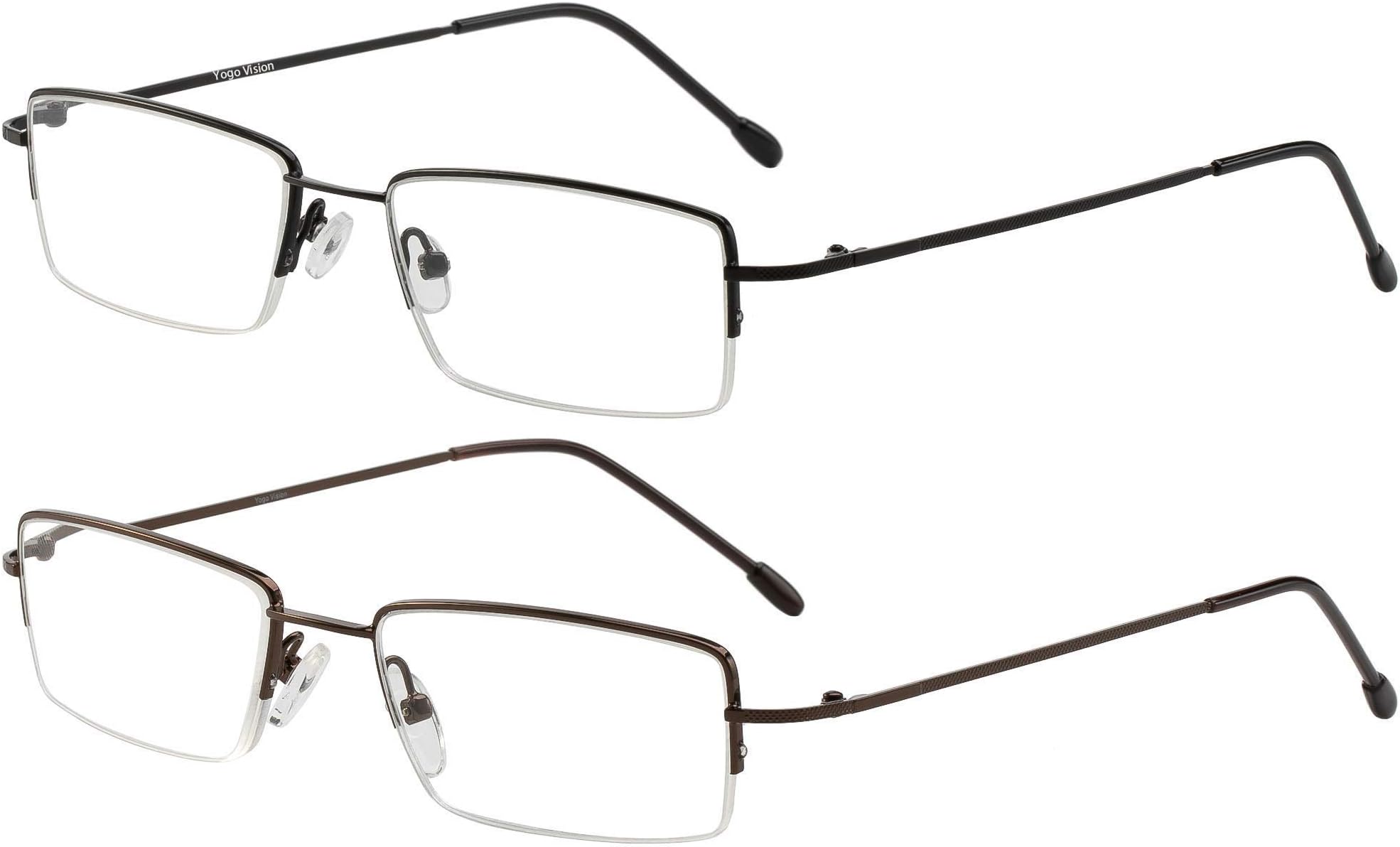 Reading Glasses Set of 2 Half Rim with Leather Cases Included and Durable Classic Readers for Men and Women +3