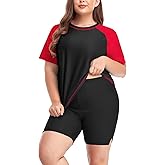 Inno Women's Plus Size 2 Piece Rash Guard Swimsuits Short Sleeve with Boyshorts UPF 50+ Surfing Swimwear 1X 2X 3X 4X 5X 6X