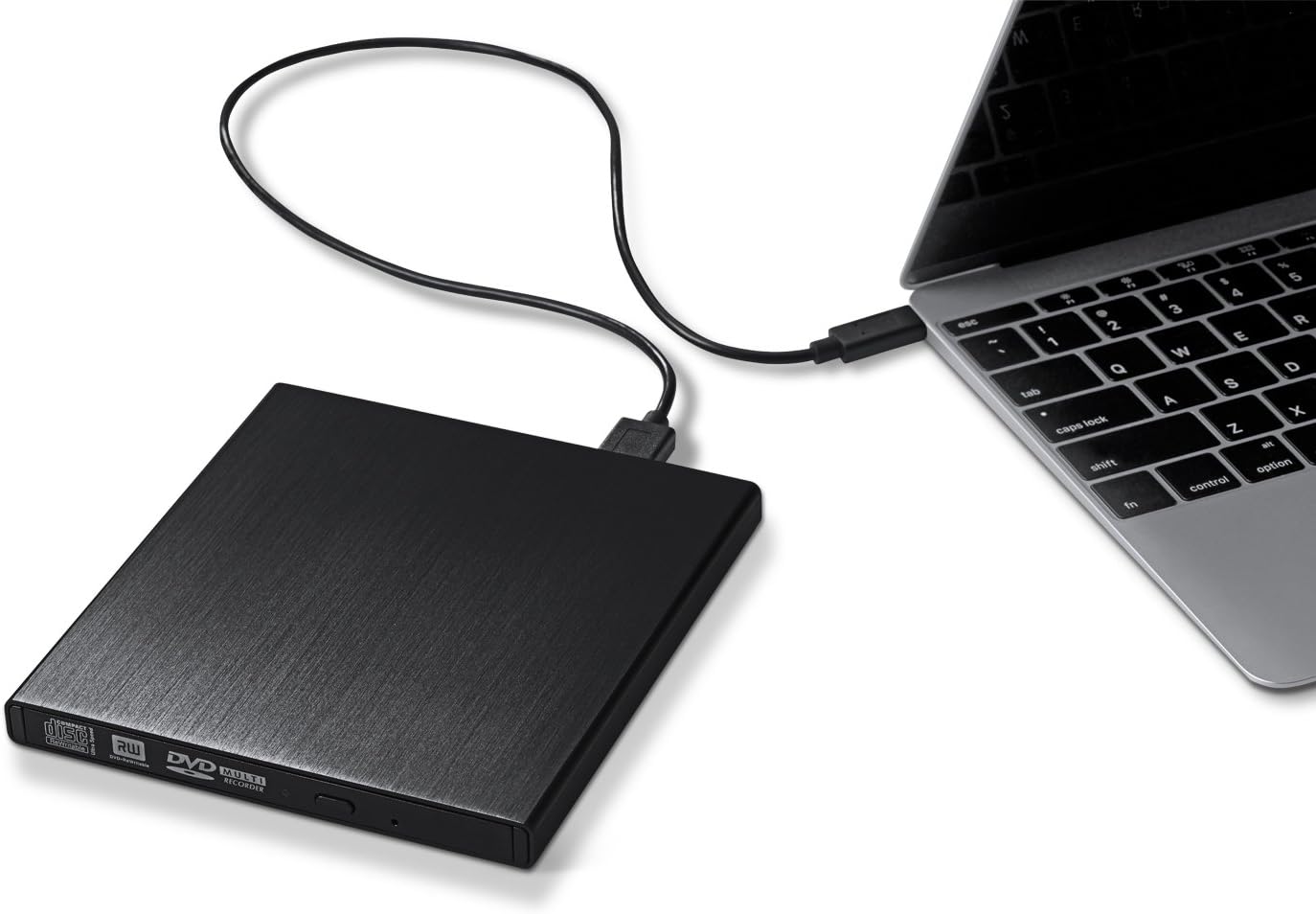 aPrime Metallic External CD DVD RW SuperDrive for MacBook 12-inch Retina, MacBook Pro w/Touch Bar 2017 and Later, New iMac (Pro) and MacBook Air Late 2018 and Later (Black)