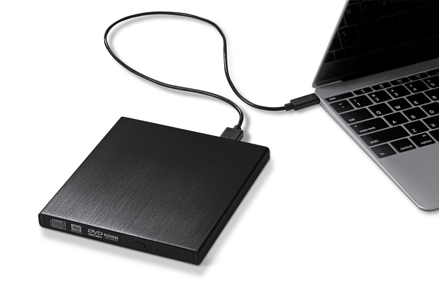 aPrime Metallic External CD DVD RW SuperDrive for MacBook 12” Retina,  MacBook Pro w/Touch Bar 2017/2018, New iMac (Pro) and MacBook Air Late 2018  (Black)