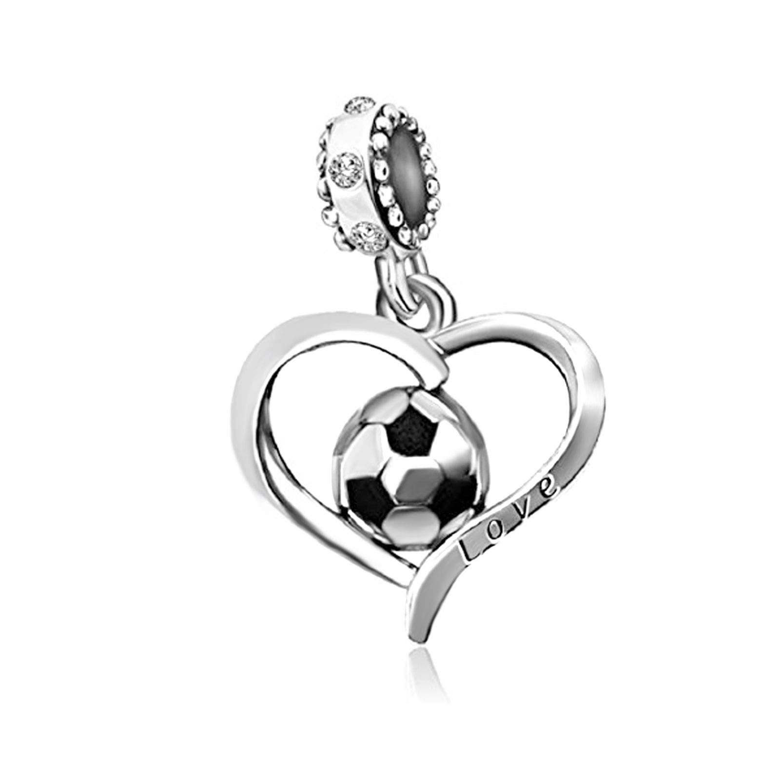 KunBead Jewelry Heart Love Football Soccer Bead Charms for Bracelets for Women Girls