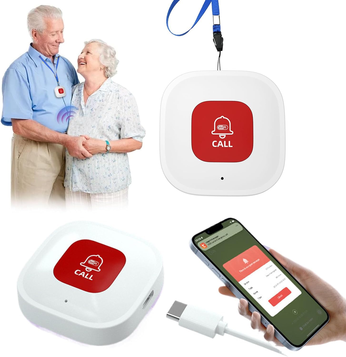 Personal Alarms for Elderly Tuya Wifi Smart Panic Button Linked To Phone only Supports 2.4GHz Wi-Fi, NO FEES (Wi-Fi button (no receiver required))