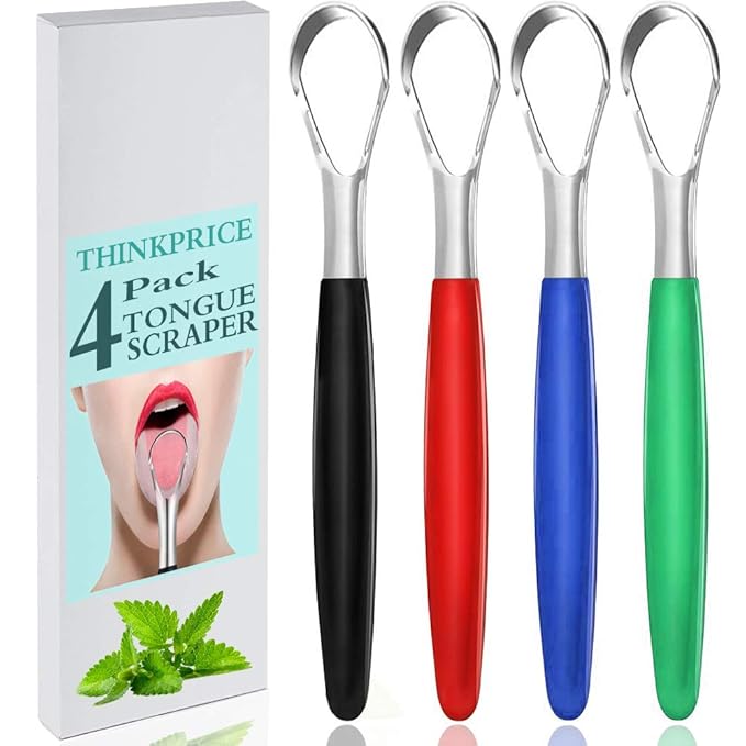 Tongue Scraper Cleaner 4 Pack Stainless Steel for Healthy