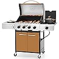Sophia & William 4-Burner Gas BBQ Grill with Side Burner and Porcelain-Enameled Cast Iron Grates, 42,000BTU Propane Grills Outdoor Cooking Barbecue Grill Cabinet Style, Golden