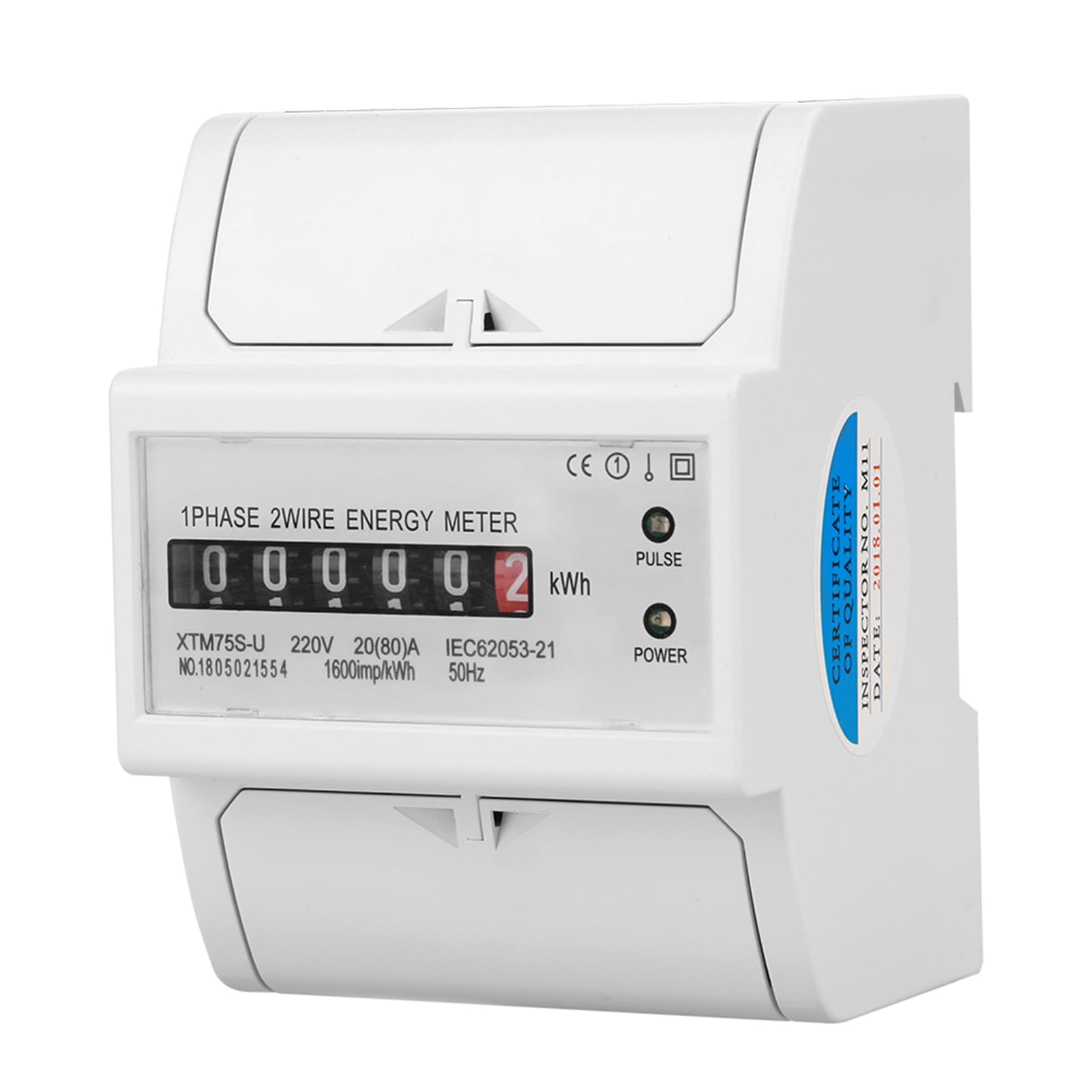 Digital Electric KWh Meter 220V Single Phase 4P DIN Rail Energy Meter LCD Display Watt Hour Metering (20(80) A) for Home Power Monitoring