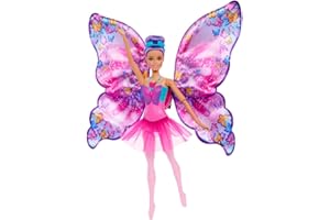 Barbie Danse and Flutter Poupée avec transformation 2 en 1 de danseuse en papillon avec ailes ouvertes, cheveux violets, coif