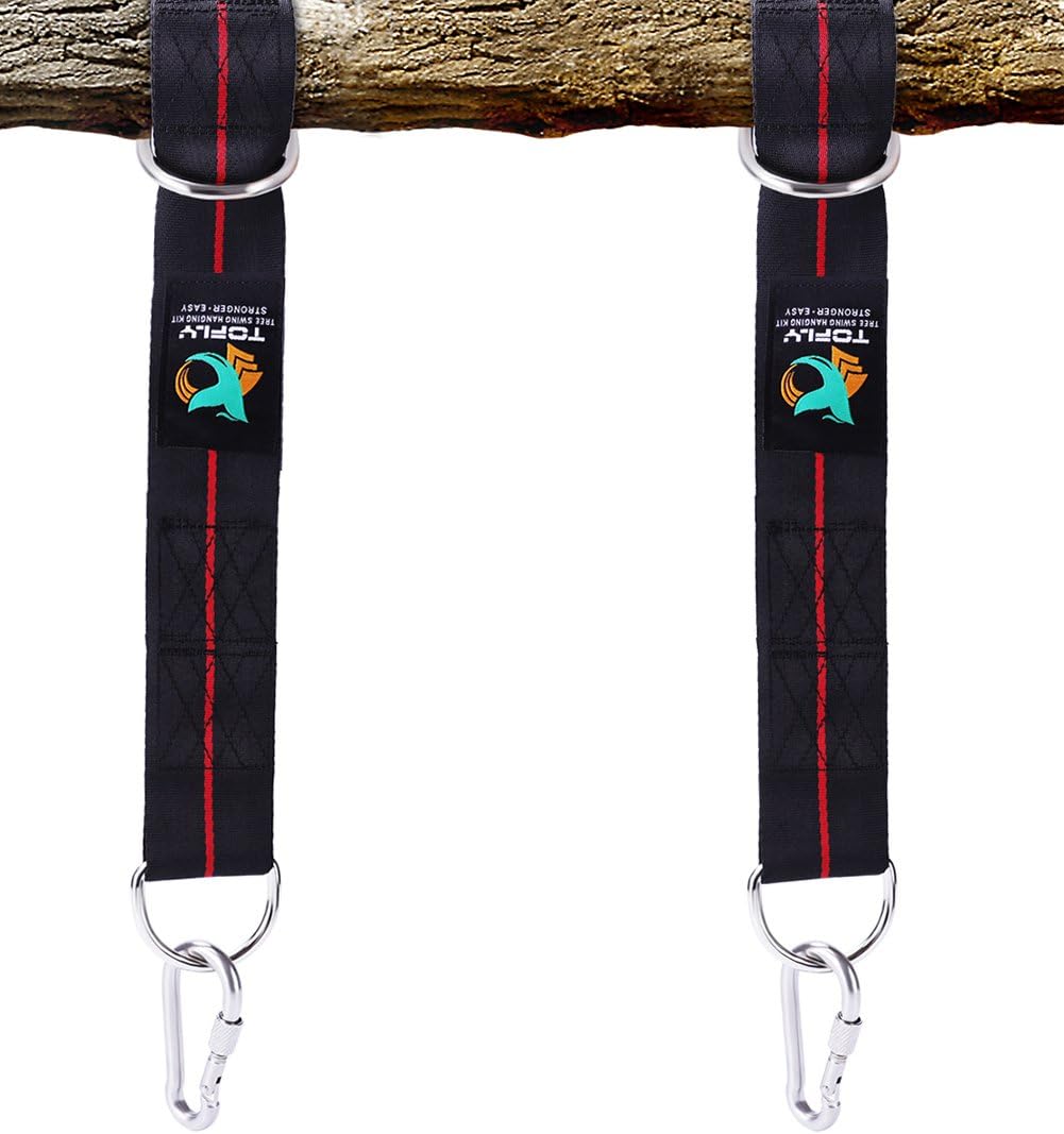 TOFLY Tree Swing Straps Hanging Kit, Extra Sleeves for 5ft Straps, Heavy Duty Stainless Steel Carabiner Hooks Holds 2000 lbs - Stronger & Safer for Tree Swings, Hammock, Easy Hang