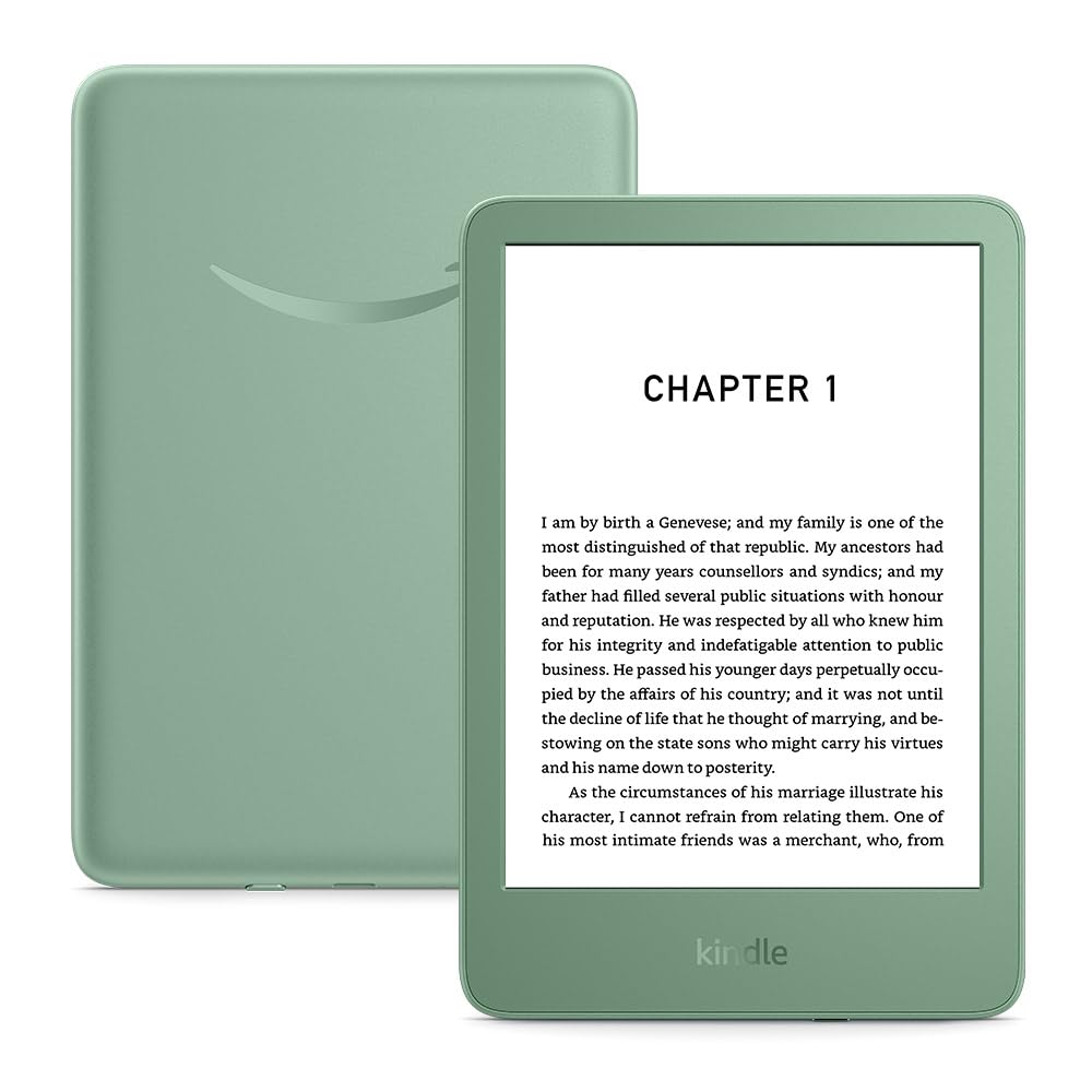 Amazon Kindle (newest gen) – Lightest and most compact Kindle with glare-free display, faster page turns, adjustable front light and long battery life – 16 GB – Without Ads – Matcha