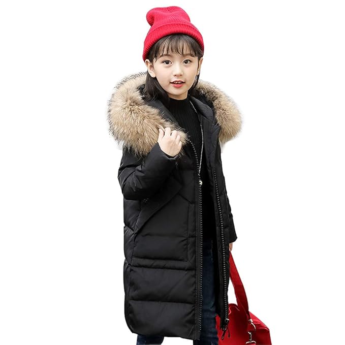 KVbaby Kinder Fellkapuze Daunenjacke kälteschutz Lange Jacke Winterjacke Jungen Mädchen Daunenmantel Wintermantel mit Kapuze