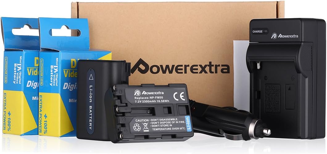 Powerextra 2 Pack Replacement Sony NP-FM50 Battery and Travel Charger Compatible with Sony NP-FM30 NP-FM51 NP-QM50 NP-QM51 NP-FM55H Battery and Sony M Type NP-FM50 Equivalent Camcorder/Camera : Camera & Photo