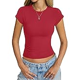 Eachyes Womens Short Sleeve T Shirts Basic Crop Tops Slim Fit Tees Summer Gym Workout Y2k Clothes 2026