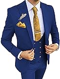 Wangyue Mens 3 Piece Blue Suit Men Double Breasted