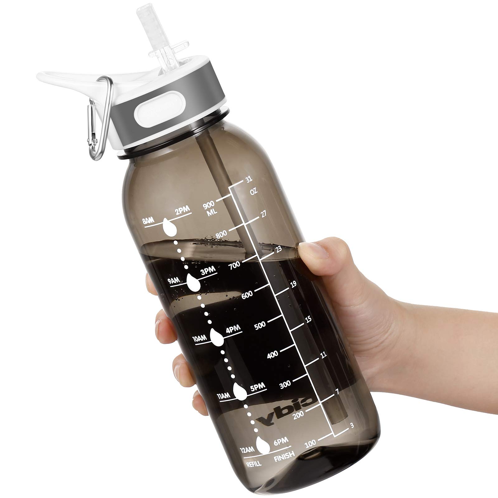 JIMACRO Water Bottle, 1 Litre Water Bottle with Straw and Handle BPA-Free, Daily Water Intake Bottle with Time Markings Tracker to Remind the Drinking Time, Ideal for Gym Office Hydration